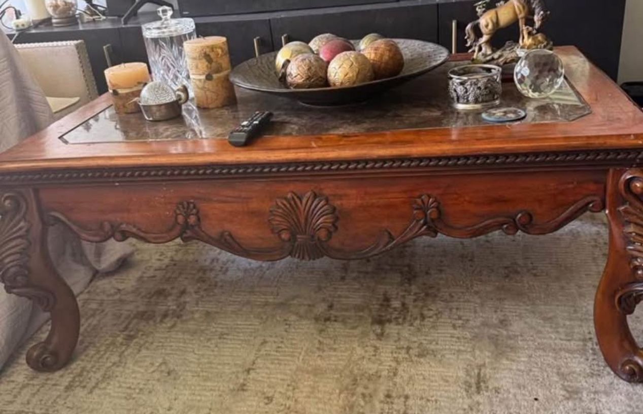 Mesa De Centro De Sala De Madera Con Mármol