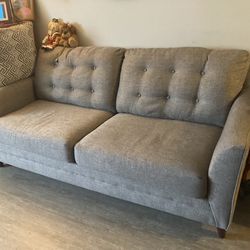 Lightly used fabric couch, arm chair and ottoman