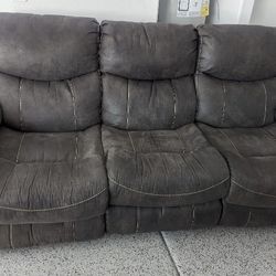 Power Recliner Leather Couch & Loveseat - Brown