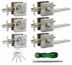 Satin Nickel Door Handle and Deadbolt Combo Set