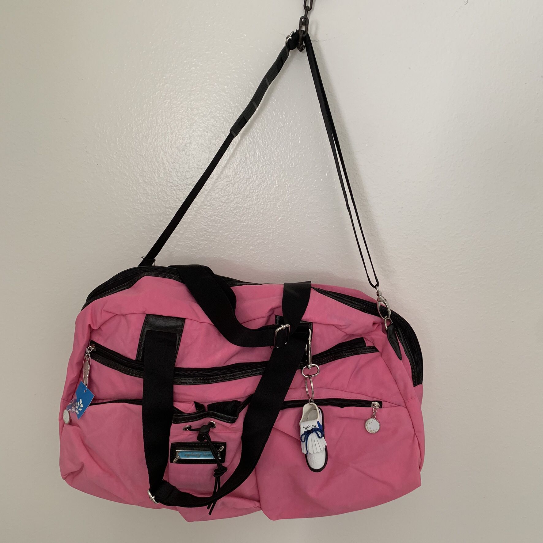 Sydney Love pink golf duffle bag with charms 21X12x9” New