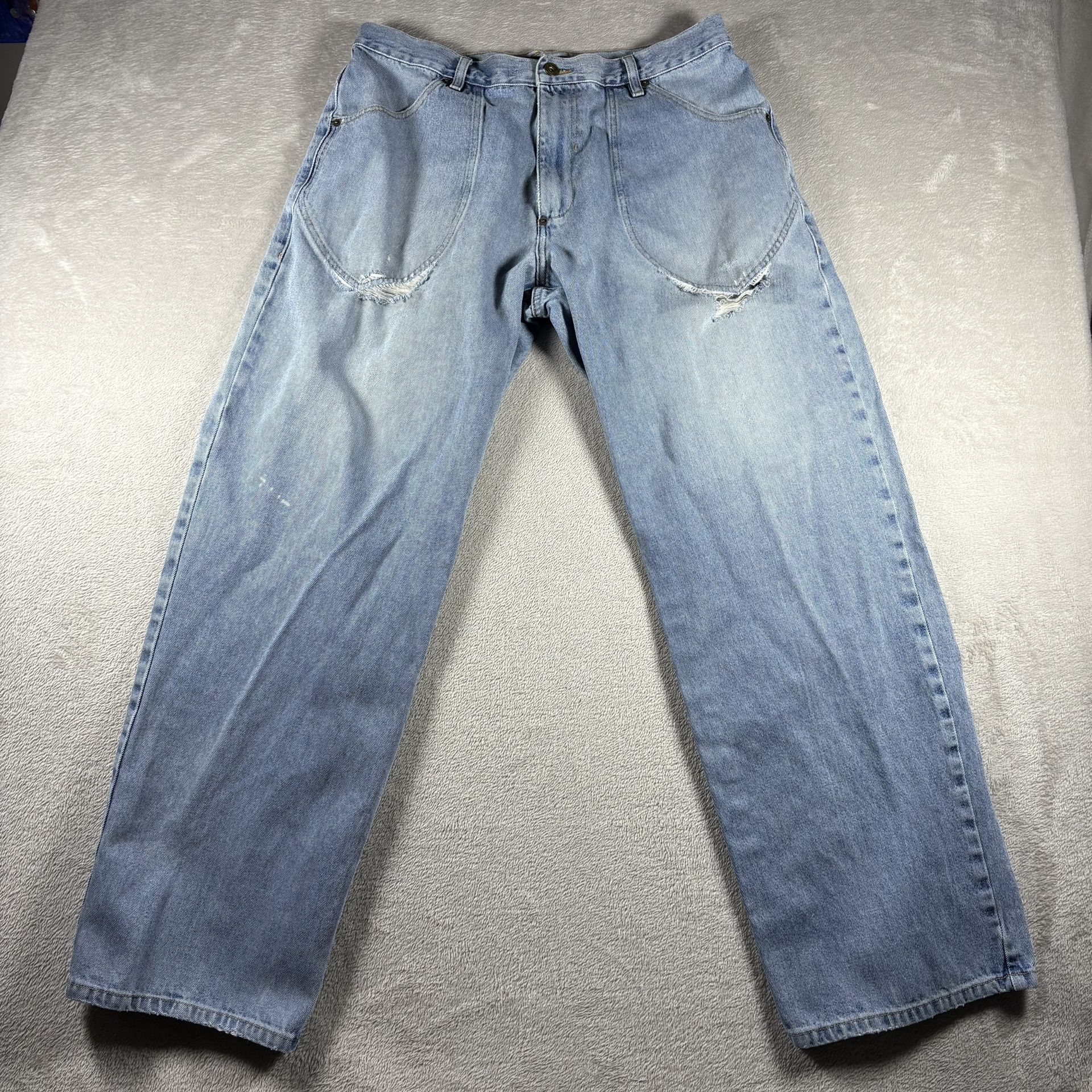 Vintage Sean John Jeans Mens 36x32 Blue Denim Wide Leg Y2K Distressed Baggy#432