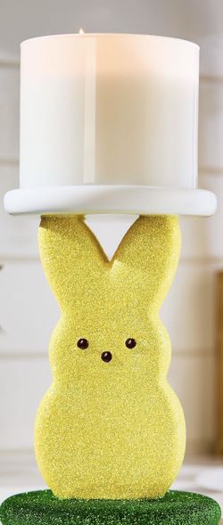 PEEPS Bath and Body Works Glittery Yellow Marshmallow Bunny 3 Wick Candle Holder NEW With Tags (Candle EXCLUDED)