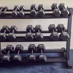 5–45 lb Dumbbell Set + REP 3-Tier Rack (225 lb Total)