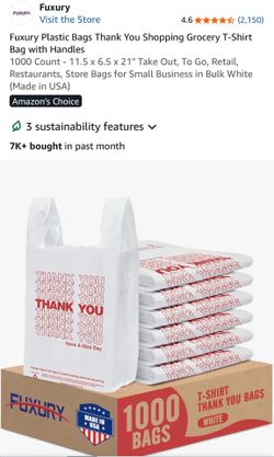 Fuxury Thank You T-Shirt Plastic Bags 1000 Count