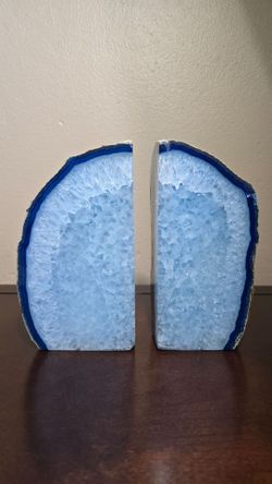 Large Blue Agate Geode Bookends 9 lbs- 8oz Matching Pair