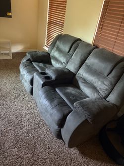 Gray Reclining Loveseat with Center Console