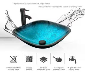 24” Turquoise Glass Vessel Sink & Faucet Set Only (No Vanity)