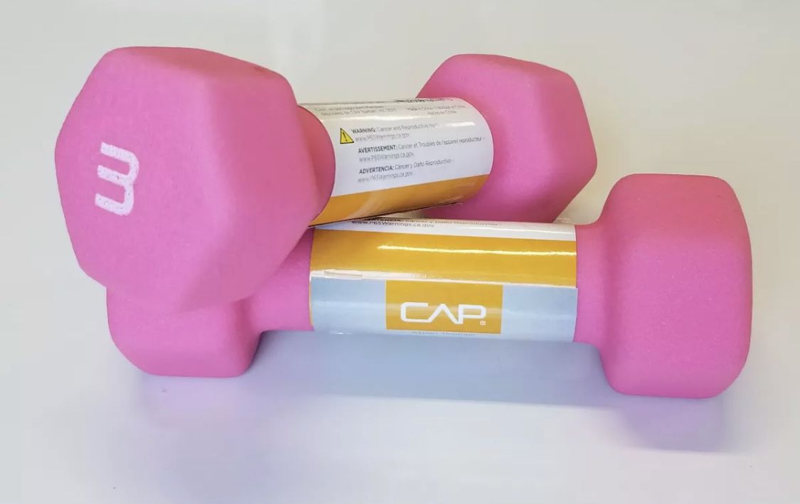 CAP Neoprene Dumbbells 3lbs Pink Pair Hex Weights Workout 3 Pounds DumbBells
