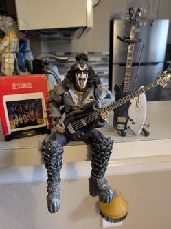 Kiss Gene Simmons figurine with ax bass guitar and 8 track of destroyer album
