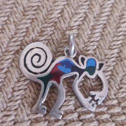 Vtg.sterling Silver" JUNGLE MONKEY" Turquoise ,Coral Pendant