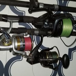 Tons Of New AS WELL AS Lightly Used Rods Reels Lures Tackle Bags Waders! Most Perfect NEW IN BOX Customs Rainshadows Blk hole Canal speci Heavy surf 2
