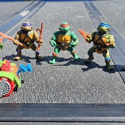 Original Playmates 1988 Teenage Mutant Ninja Turtles Action Figures And Toilet Taxi Obo