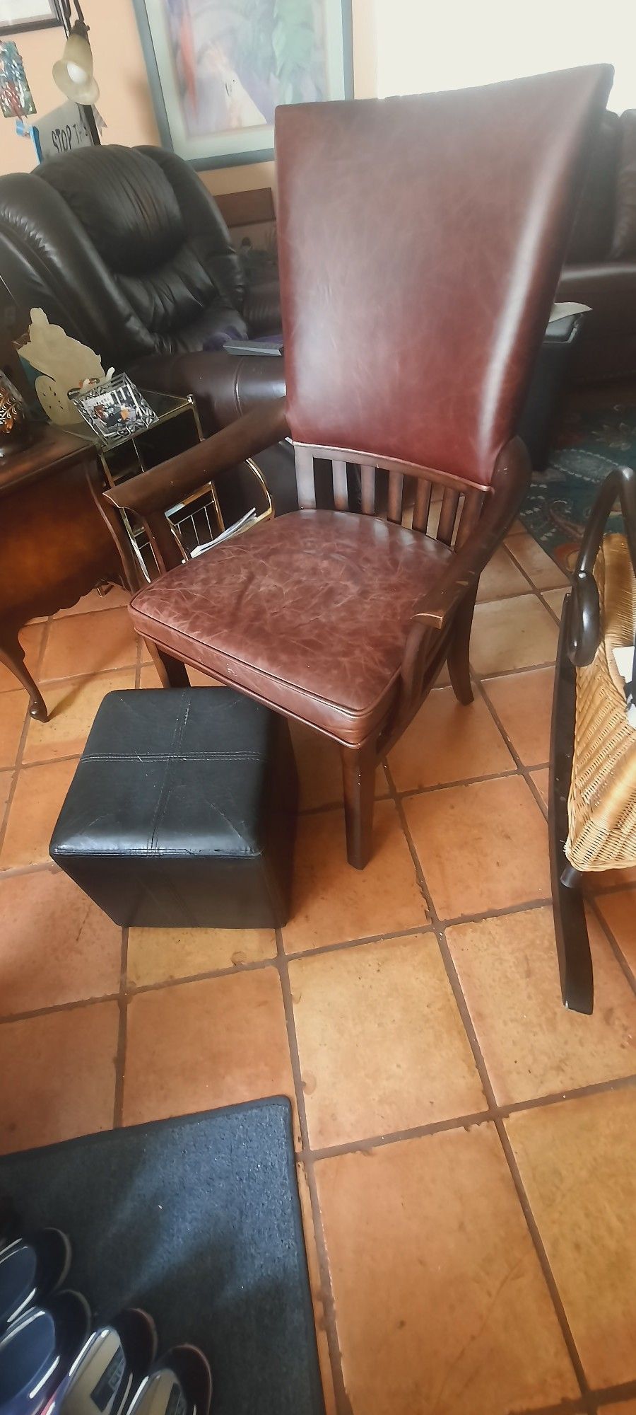 Brown LEATHER chair OTTOMAN