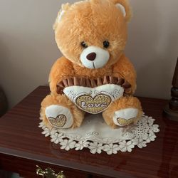 14” Valentin’s Day Brown Bear Holding Shiny LOVE Heart, $14