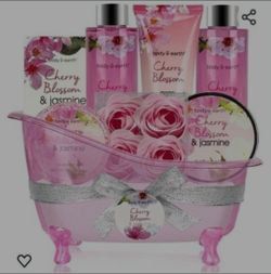 Gift Spa Baskets for Women Spa Gift Set with Cherry Blossom & Jasmine Scent Valentines, Mothers Day, Birtday