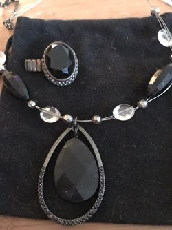 Black Stone Necklace & Ring Set