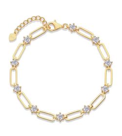 Gold Paperclip Chain Bracelet with moissanite Stones