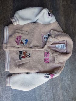 Disney Varsity Jacket Kids Girls 13/14 Sherpa Style 7 LOGO PATCH Mickey Pluto