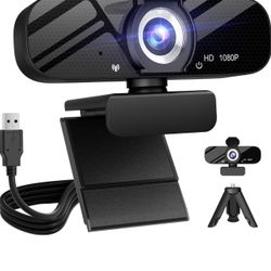 Full HD Webcam with Built-in Microphone and Rotatable Tripod, 1080P Video and Wide Angle Camera, Privacy Cover, for Desktop PC or Laptop Computer