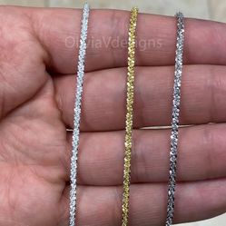 925 Sterling Silver Sparkle Glitter Margarita Twisted Rock Chain 1.8mm Necklace, Gold, Silver