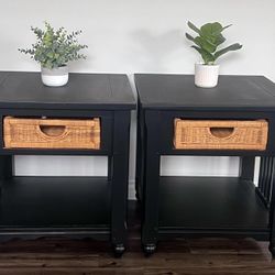 Refinished Wicker Basket End Tables 