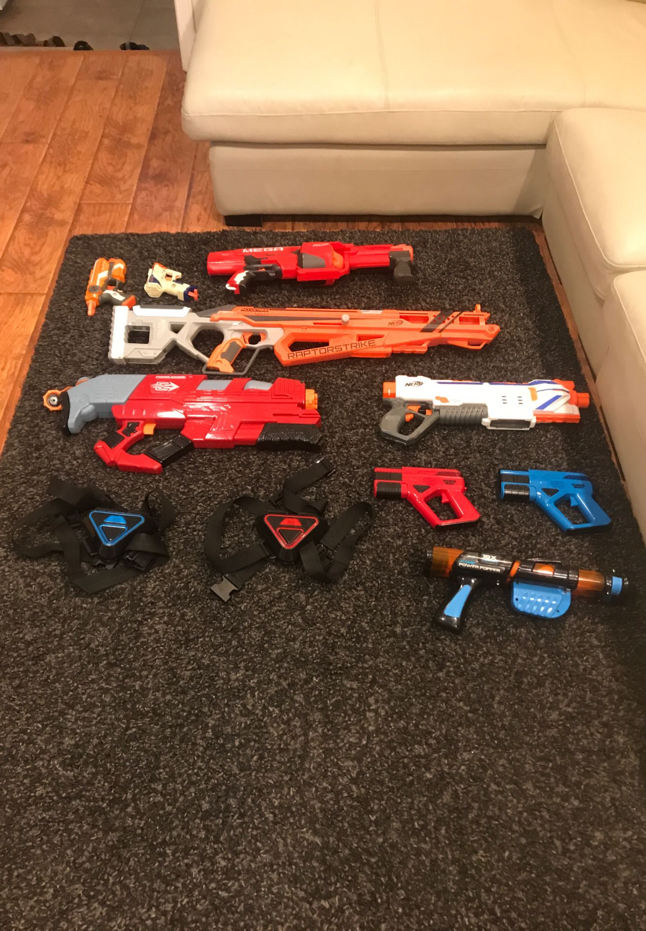 Bunch of nerf guns, laser tag set and a big watergun