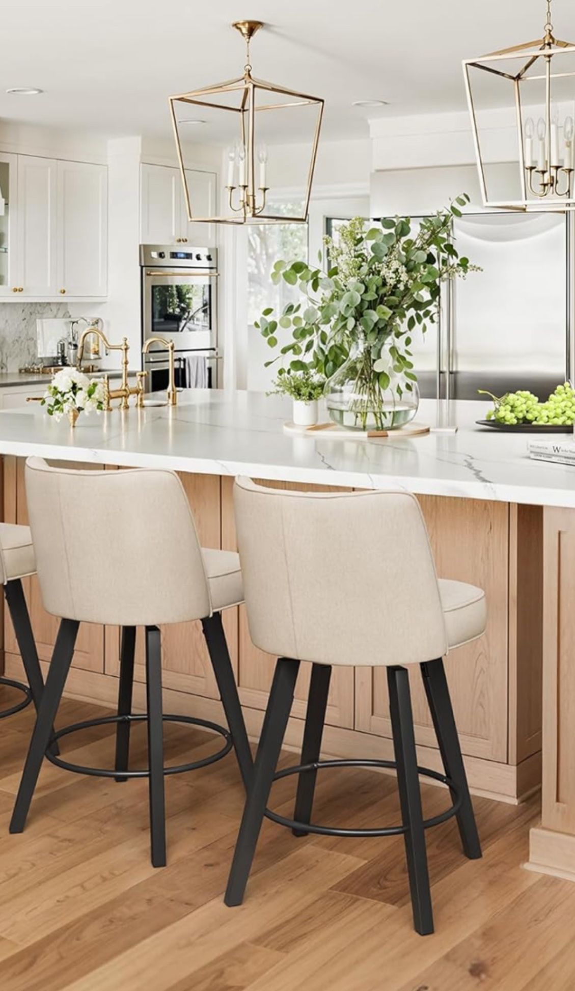 LUE BONA 360-degree Swivel Bar Stools Set of 2, 26" Counter Height Bar Stools with High Back and Wood Legs, Morden Faux Leather Upholstered Barstools,