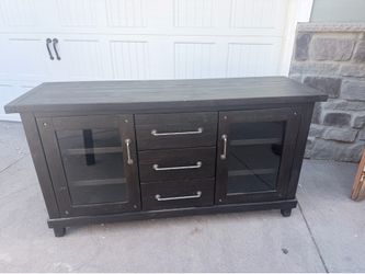 Dark Wood TV Stand / Entertainment Center with Glass Doors