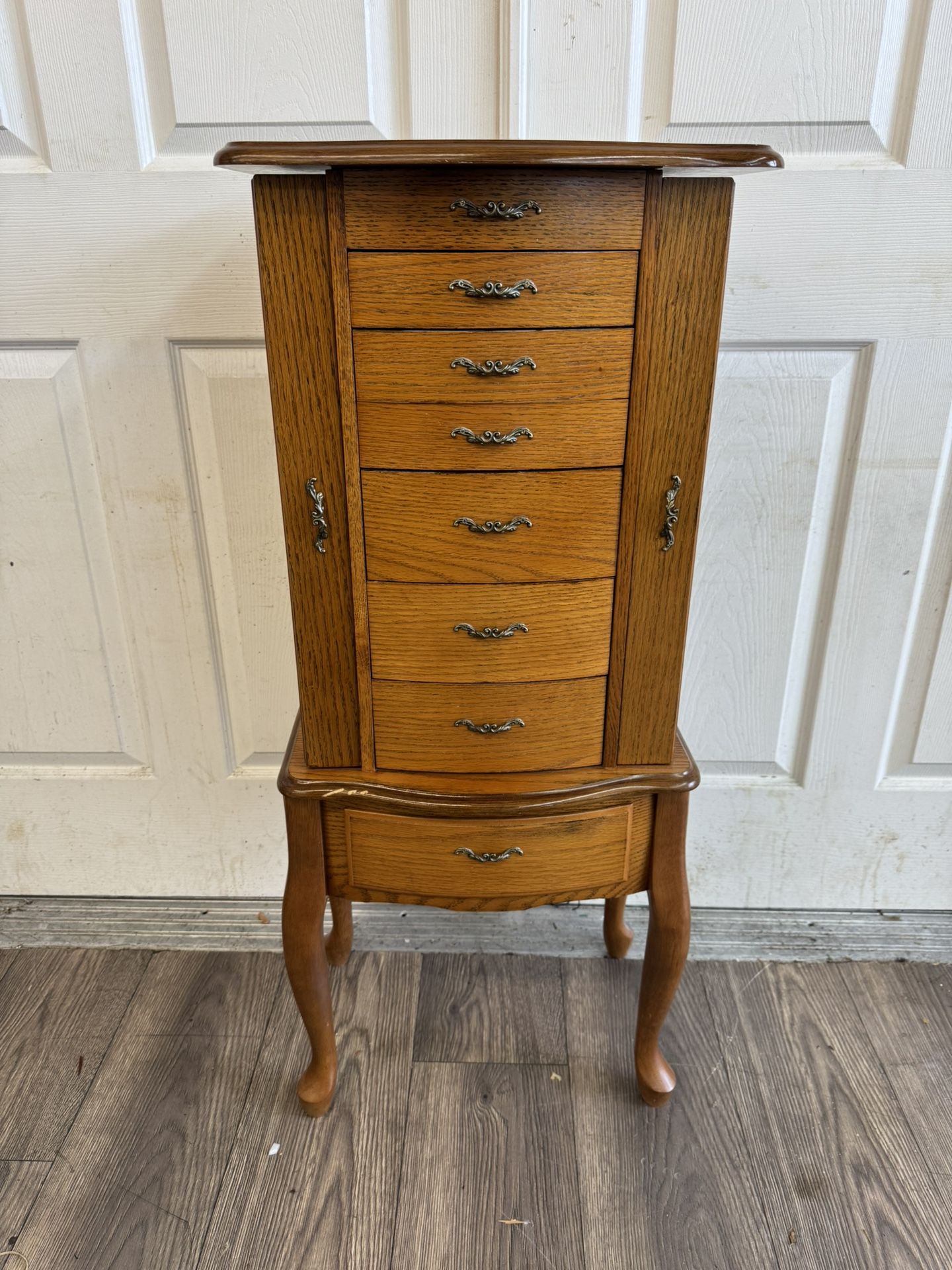 Solid Oak 7-Drawer Jewelry Armoire with Mirror