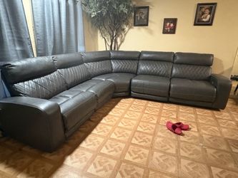 Gray Synthetic Leather Sectional Sofa with Recliner