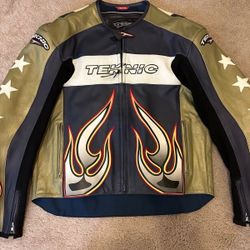 Tecnik triple star gold/blue/white leather motorcycle jacket (Large) 