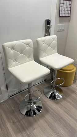 Set of 2 Elegant White Adjustable Swivel Bar Stools