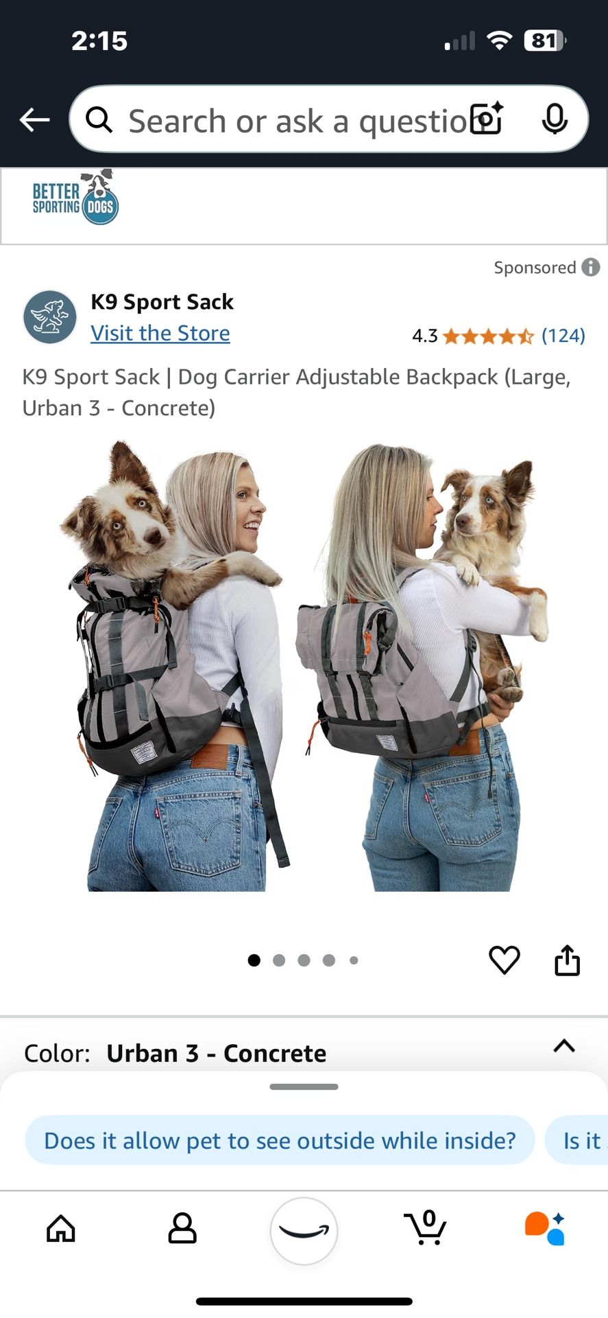 Canine dog backpack for medium size dog