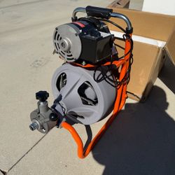 Drain Cleaner Machine 75FT x 3/8 Inch, Auto Feed Sewer Snake Drain Auger on Wheels