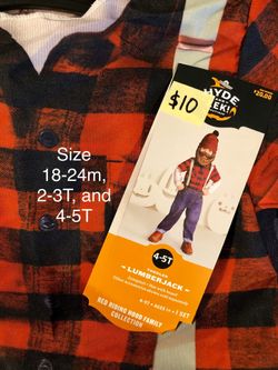 NEW Lumberjack Halloween Costume size 18-24m, 2-3T and 4-5T