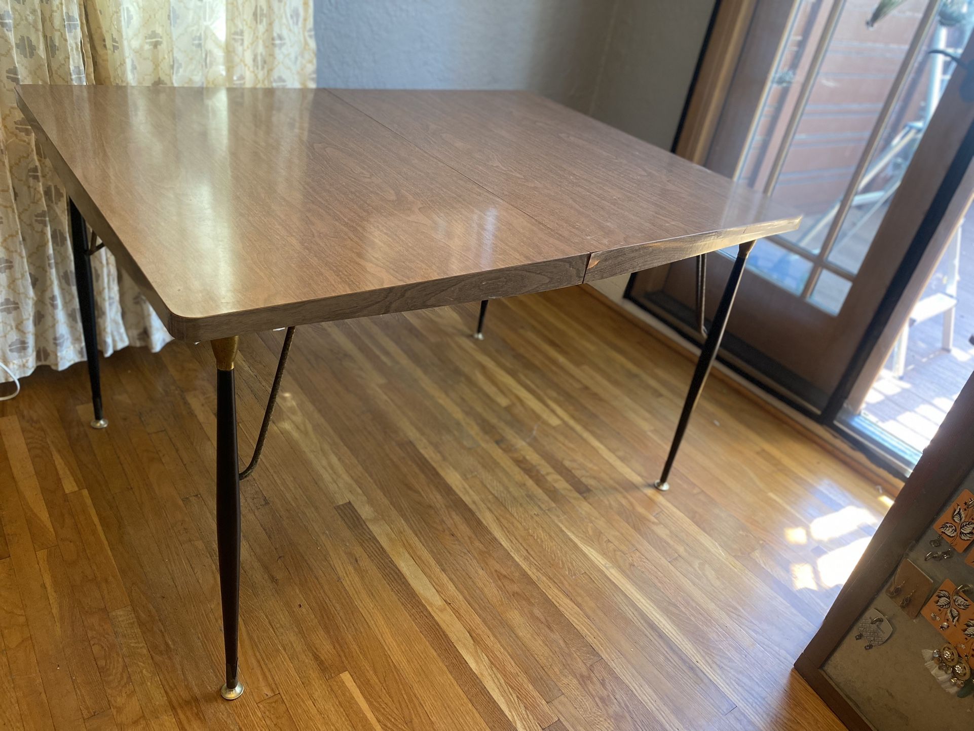 Mid Century Dining Table W/ Leaf & Matching Hutch
