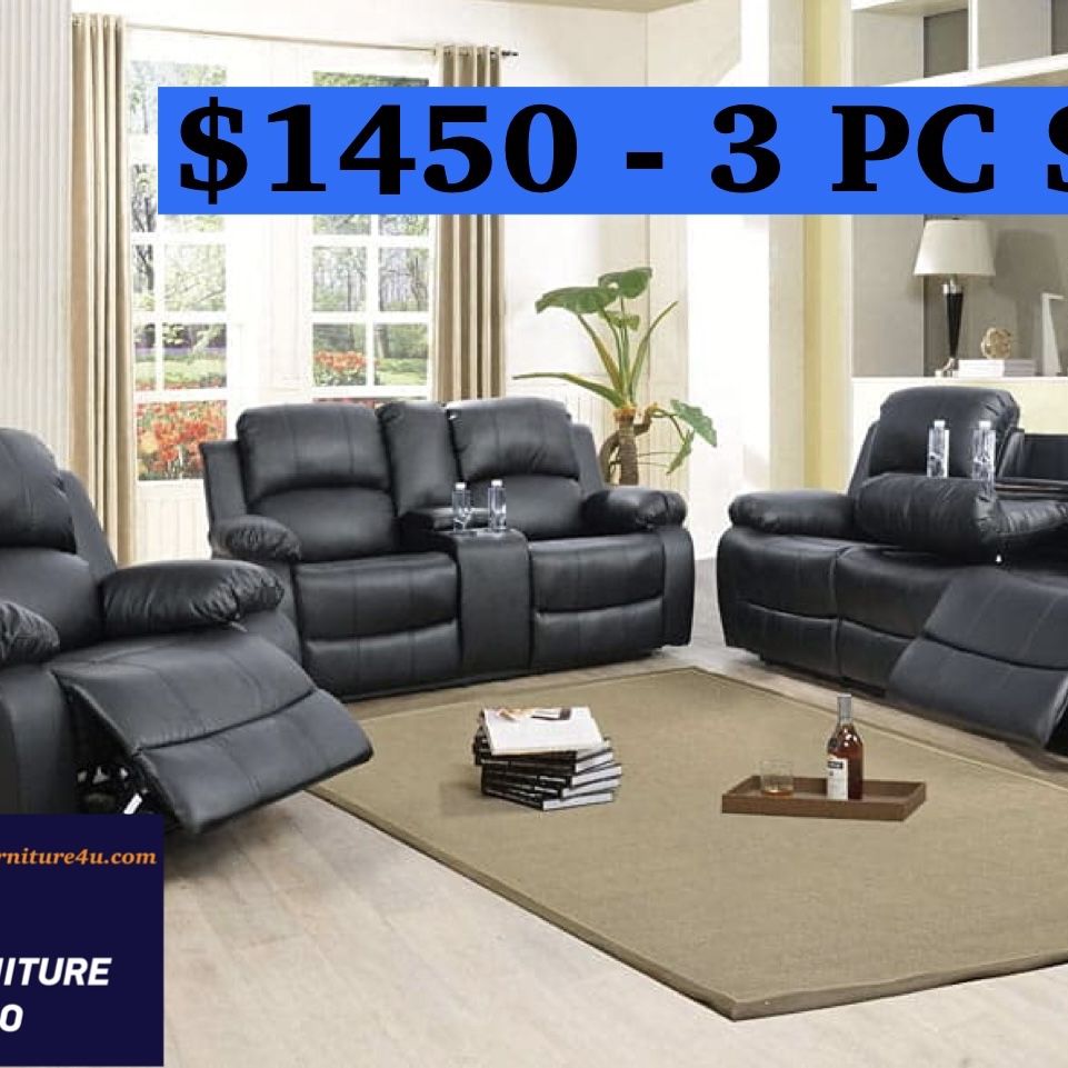 Brand New 3PC Reclining Sofa Loveseat Chair Set 