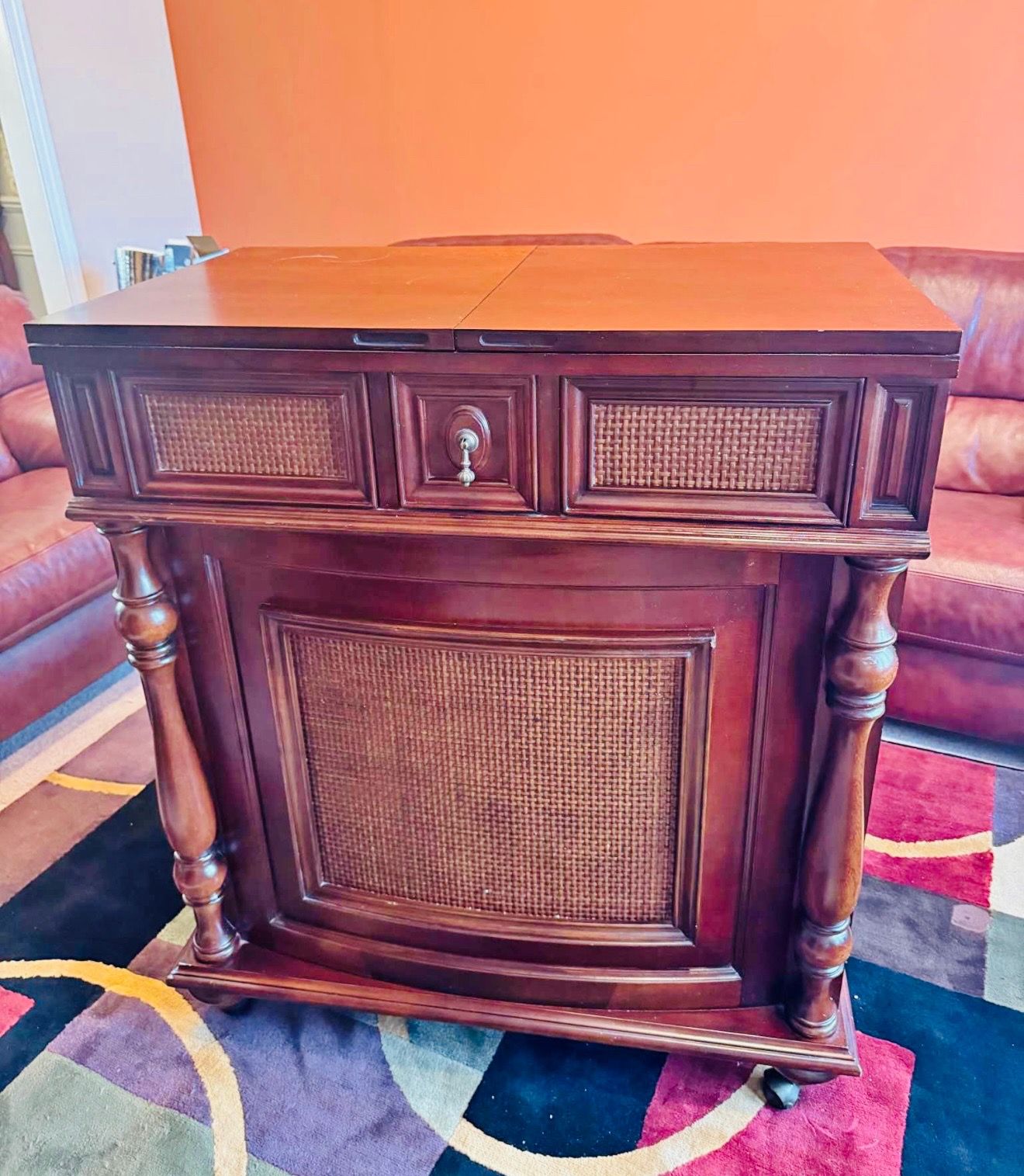 Solid wood rolling bar cabinet