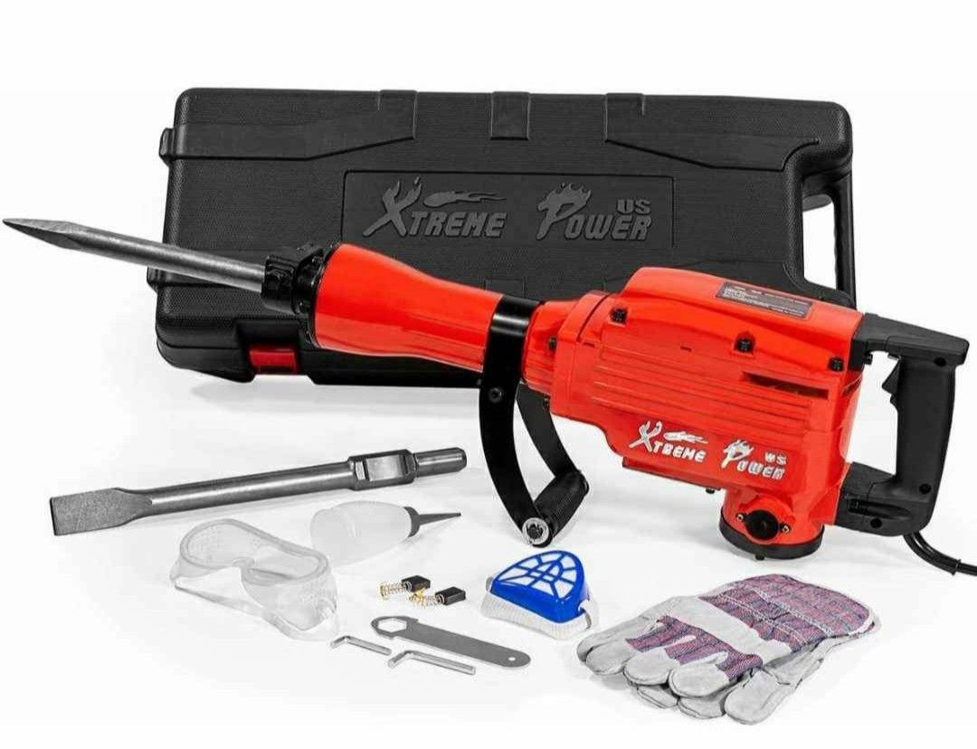 2200W Demolition Electric Jack Hammer Power Drill Concrete Breaker Bar Point & Chisel Bits Chisel Set