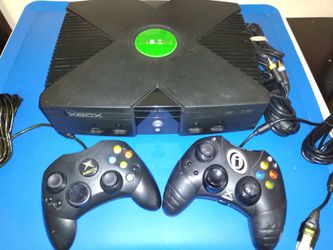 Original Xbox console with two controllers.  Works great.