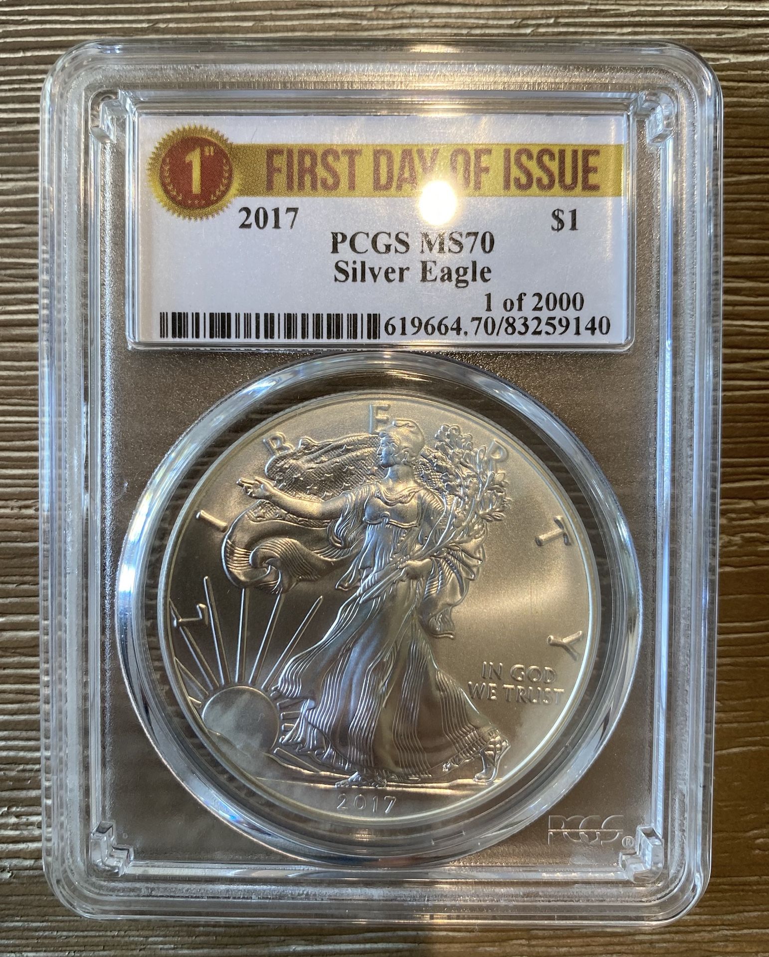 2017 1 oz Silver American Eagle – PCGS MS-70 First Day of Issue (1