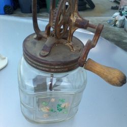 BUTTER CHURN ANTIQUE - Glass Jar Vintage Metal Manual Decorative Home Decor 