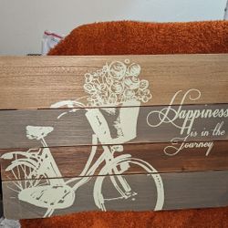 Melrose 23.5" Brown and White Happiness is in the Journey Bicycle Wall Plaque