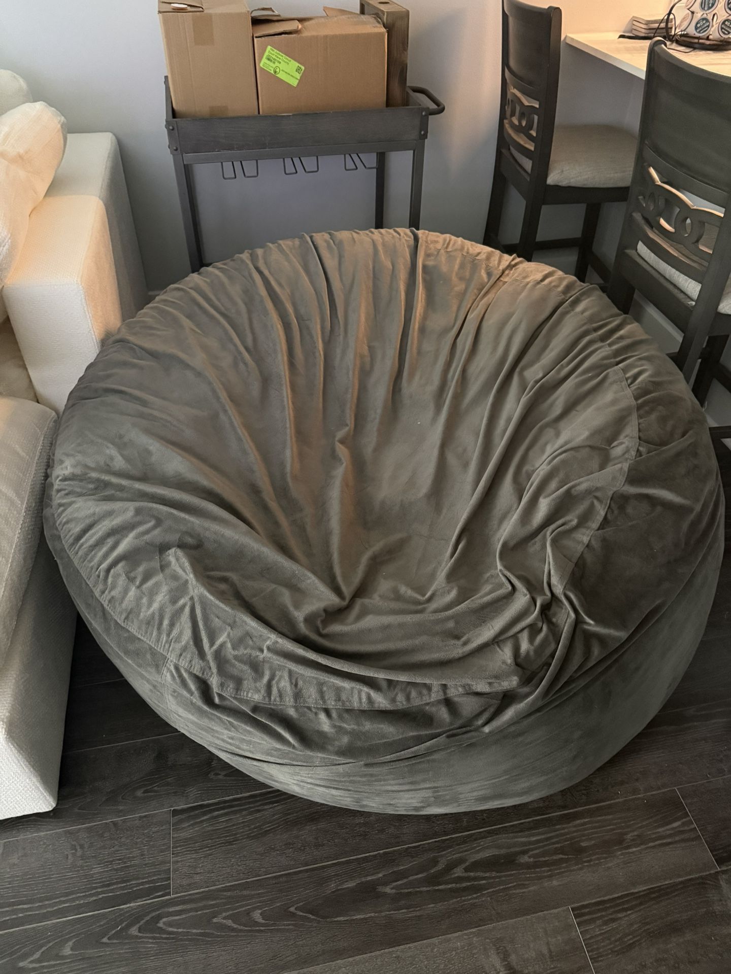 Chill Sack Bean Bag Chair: Giant 5' Memory Foam Furniture Bean Bag - Big Sofa with Soft Micro Fiber Cover - Grey Furry