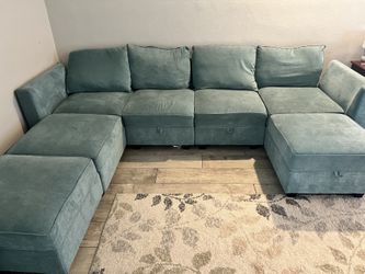 U-Shaped Sectional Sofa with 4 Seats 3 Ottomans, 7 Pieces Modern Couch Sleeper Convertible Couch Bed for Living Room