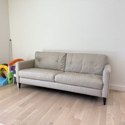 Macys Beige Leather Sofa 6”3’ Length 