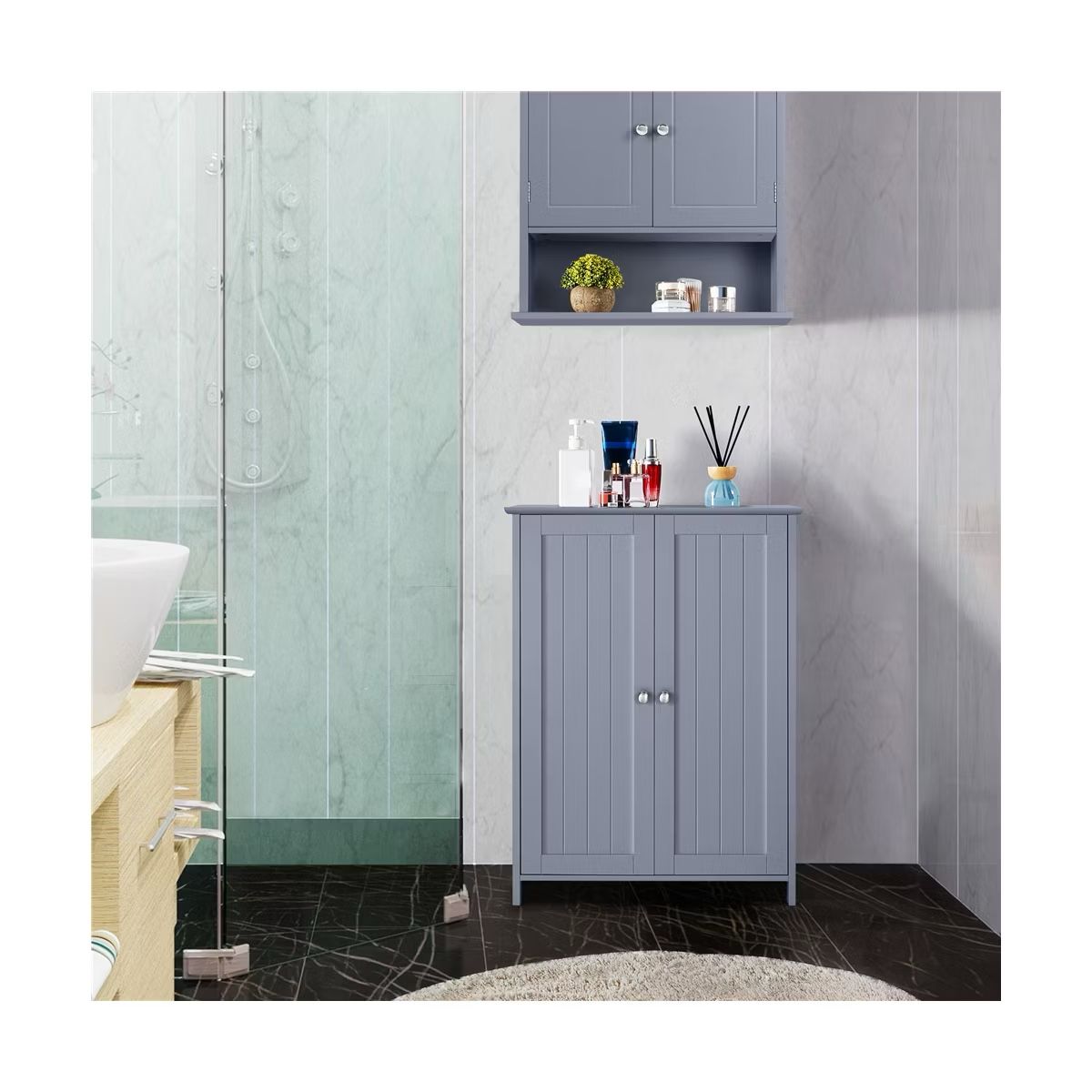 Free-Standing Bathroom Cabinet with Adjustable Shelves