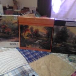 Lot Of Three Pre-owned Thomas Kincaid 1000 Piece Puzzles