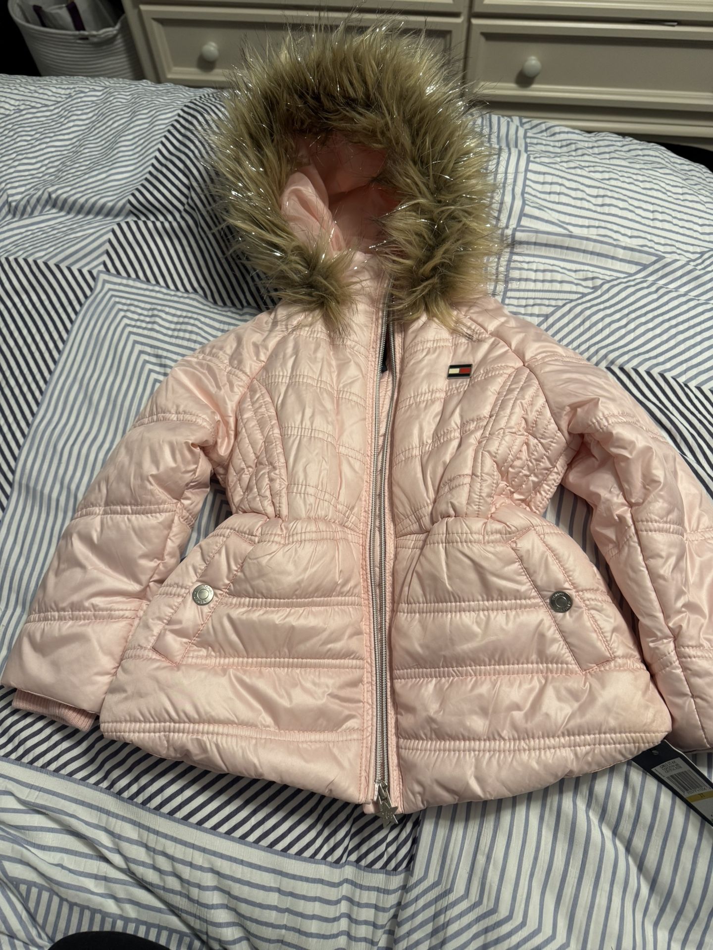 Tommy Hilfiger Toddler Girls Light Pink Jacket with Furry Hood - 3T. 